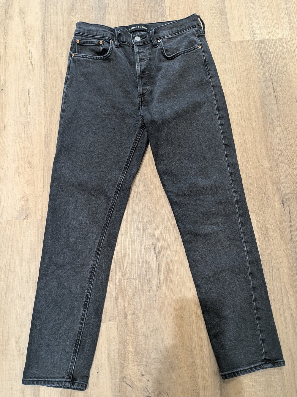 Denim Forum Straight Leg Jeans in Washed Black - Picture 2 of 8